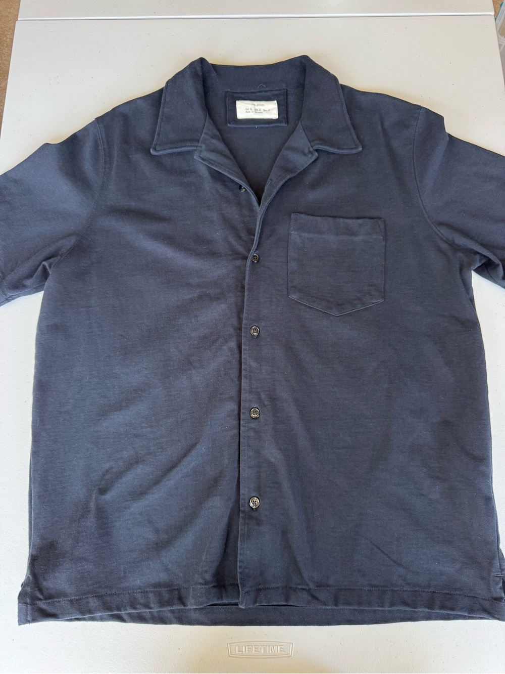 Zara Heavyweight 100% Cotton Collar Shirt Black Button Front Men's Size XL